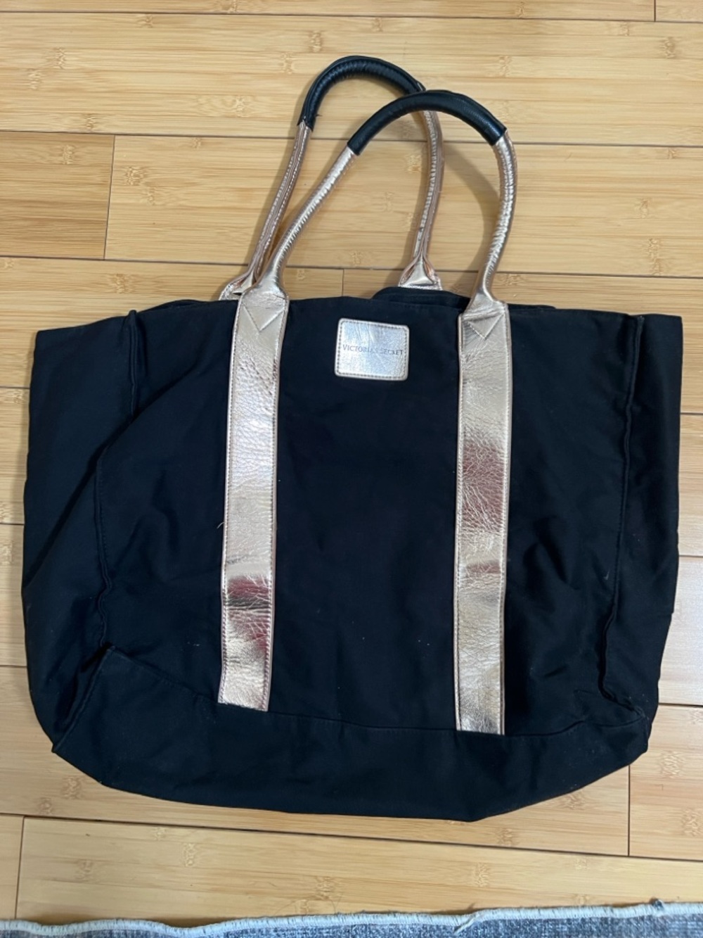 Victoria's Secret Black Tote with Gold Metallic Straps